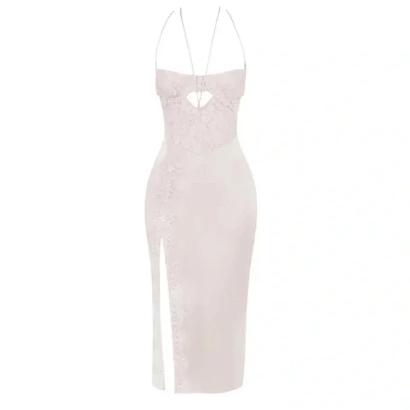 House of CB Lace Cutout Body Con Dress in Crystal Pale Pink Size S NWT - Picture 6 of 15